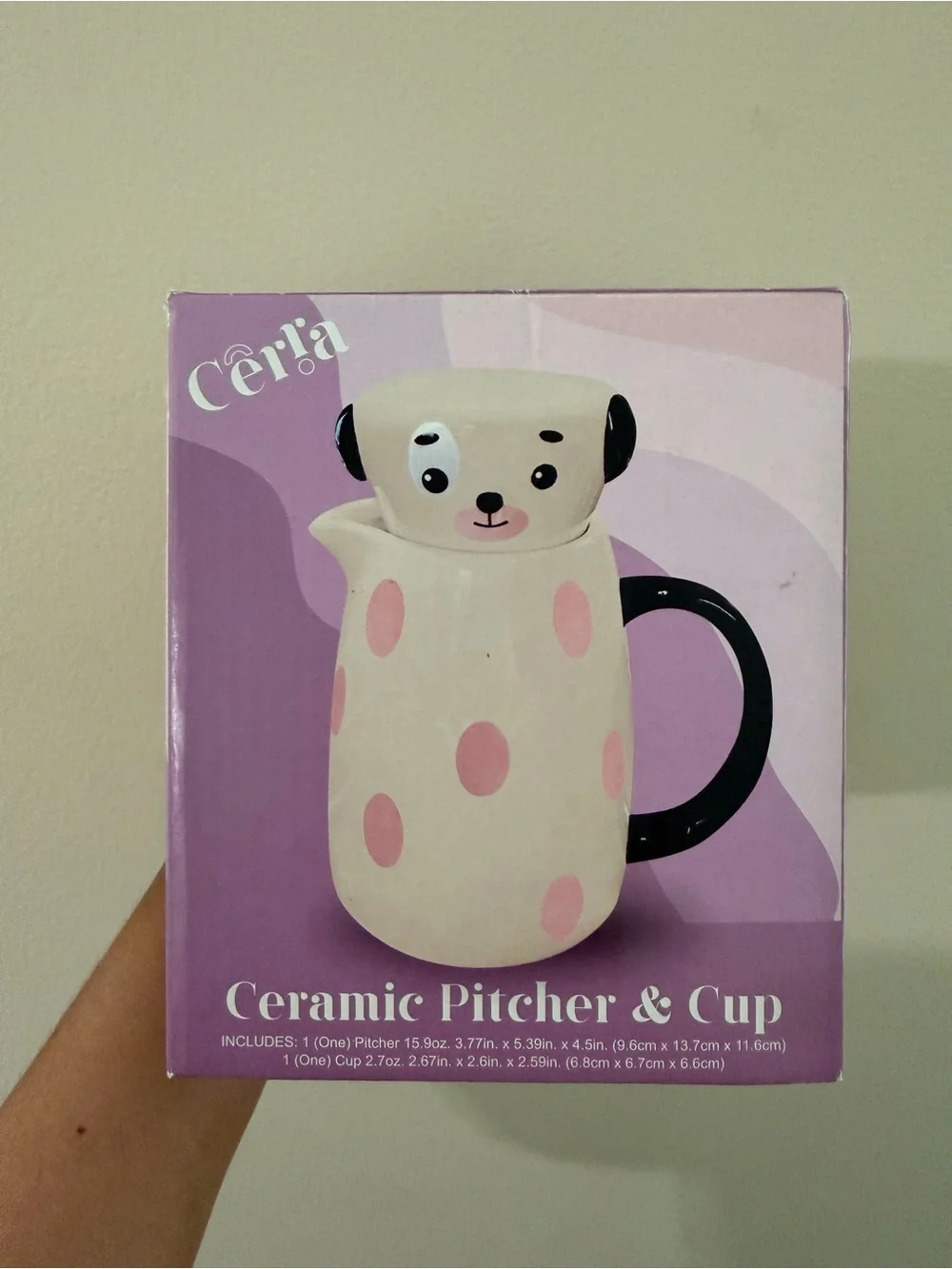 Pink Polka Dot Ceramic Pitcher & Cup Set